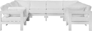 Meridian Furniture Nizuc 8 Piece Outdoor Modular Sectional Resort Style Aluminum and Fabric Patio Set 375White-Sec8B