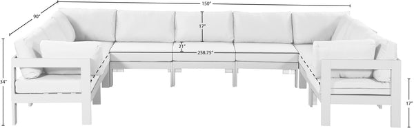 Meridian Furniture Nizuc 9 Piece Outdoor Modular Sectional Resort Style Aluminum Patio Seating Set 375White-Sec9C