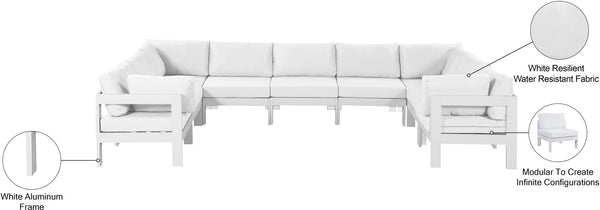 Meridian Furniture Nizuc 9 Piece Outdoor Modular Sectional Resort Style Aluminum Patio Seating Set 375White-Sec9C