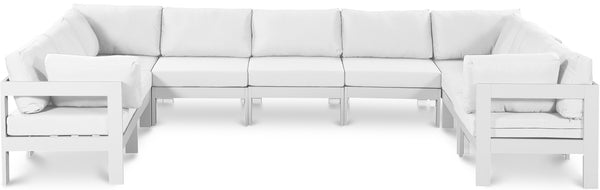Meridian Furniture Nizuc 9 Piece Outdoor Modular Sectional Resort Style Aluminum Patio Seating Set 375White-Sec9C