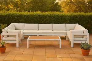 Meridian Furniture Nizuc 9 Piece Outdoor Modular Sectional Resort Style Aluminum Patio Seating Set 375White-Sec9C