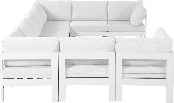 Meridian Furniture Nizuc 9 Piece Outdoor Modular Sectional Resort Style Aluminum Patio Seating Set 375White-Sec9C
