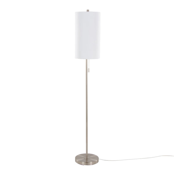 English Elm Bounty Brushed Nickel Contemporary Floor Lamp with Linen Drum Shade for Living Rooms B202P223983