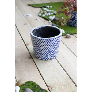 English Elm Set of 4 Terracotta Planters Distressed Blue White Glaze Antique Ceramic Style W2078P495142