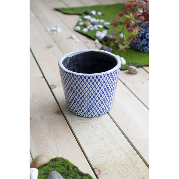 English Elm Set of 4 Terracotta Planters Distressed Blue White Glaze Antique Ceramic Style W2078P495142