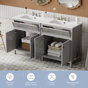 English Elm 60'' Modern Bathroom Vanity Set With Ceramic Sink, Soft Closing Doors, Space-Saving Grey Design N710SS00007E