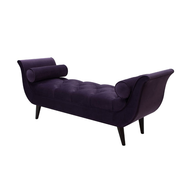 English Elm Alma Velvet Tufted Entryway Bench with Flared Arms and Bolster Pillows Included B2719P238450