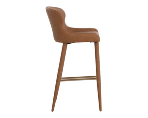 Sunpan Evora Barstool - Sleek Minimalist Design In Elegant Faux Leather With Stylish Metal Upholstered Legs Brown Faux Leather 112210