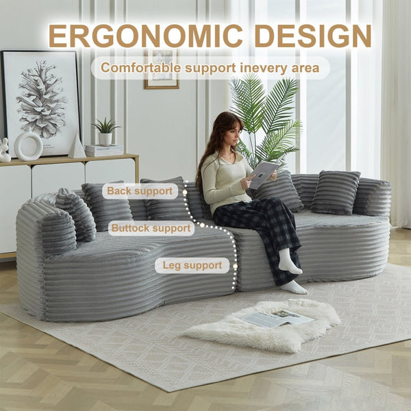 English Elm Curved Chenille Sectional Sofa Deep Seat Cloud Cushions Four Seater Modern Living Room Grey W3505P456571