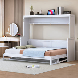 English Elm Full Size Murphy Bed With Hydraulic Lift & Integrated Desk - Space-Saving, Stylish Design In White N820S10032K