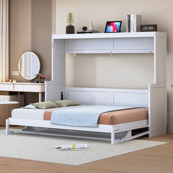 English Elm Full Size Murphy Bed With Hydraulic Lift & Integrated Desk - Space-Saving, Stylish Design In White N820S10032K