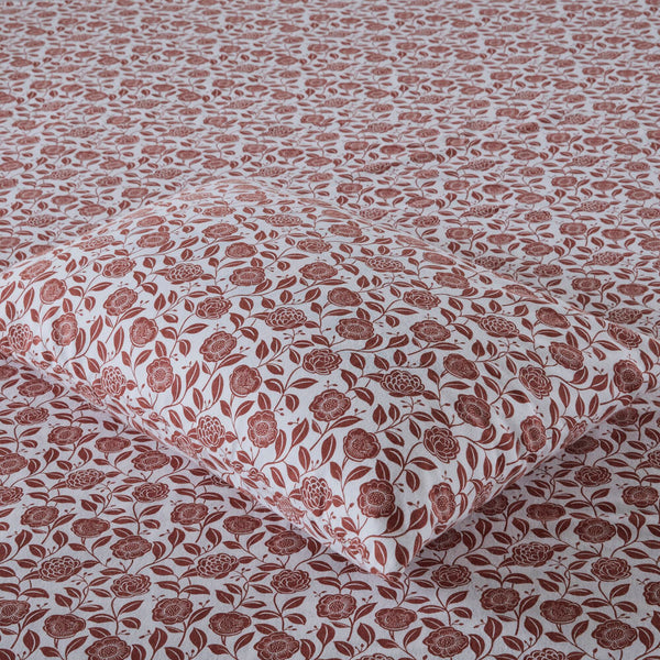 English Elm 4 Pcs Full Sheet Set - Cozy Rust Floral Design, 100% Cotton Flannel For Year-Round Comfort & Style B035P319678