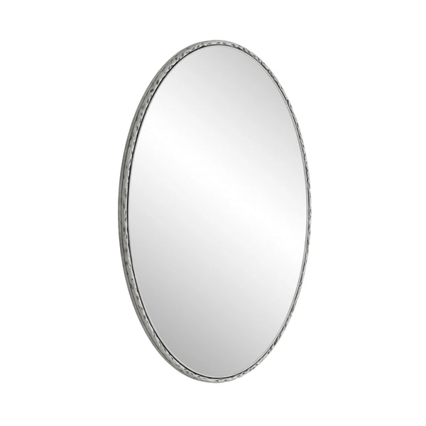 English Elm Iron Oval Retro Mirror with Antique Iron Frame, Elegant Wall Hanging for Bathroom Bedroom Living Room Silver W757P251823