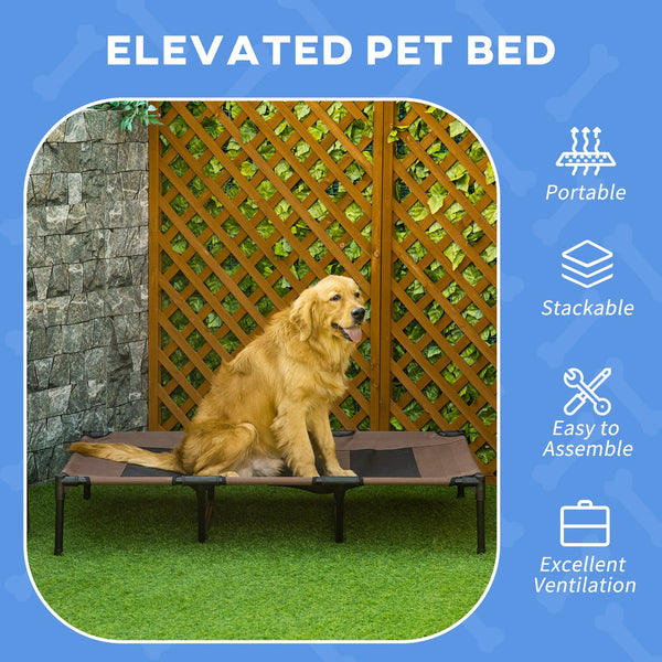 English Elm PawHut Elevated Breathable Dog Bed 48"x36" Portable Pet Cot with Steel Frame, Mesh, Travel Bag Tan W2225P200381