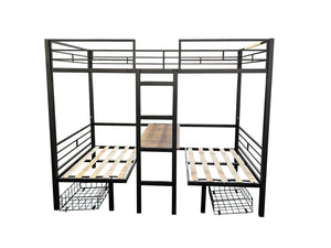 English Elm Twin Metal Loft Bed with Table & Bench Set, CPC-Certified, Noise-Free Slats, Guardrails, Drawers W427S00068