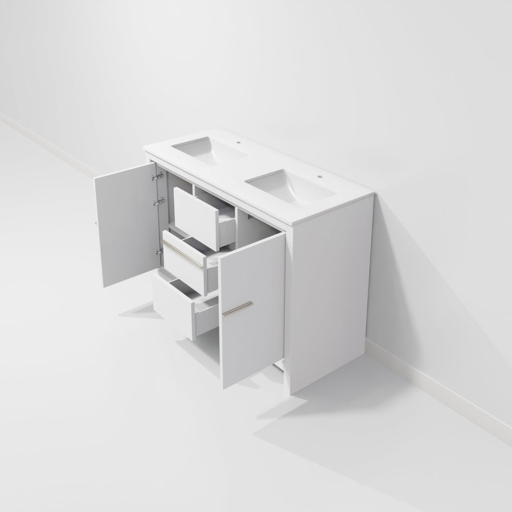 English Elm White Double Bath Vanity With Quartz Top – Elegant 48" W X 20" D, Soft-Close Drawers & Cabinets B2731P259418-GIGA