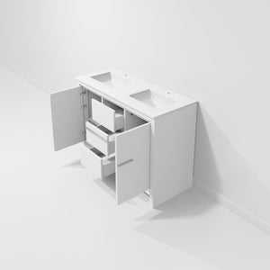 English Elm White Double Bath Vanity With Quartz Top – Elegant 48" W X 20" D, Soft-Close Drawers & Cabinets B2731P259418-GIGA