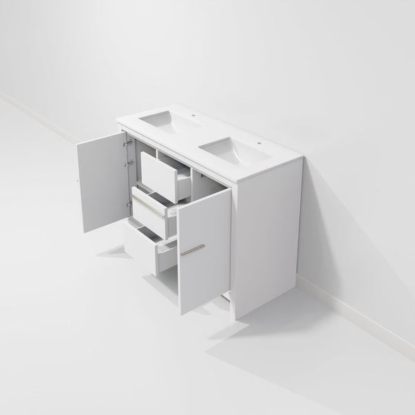 English Elm White Double Bath Vanity With Quartz Top – Elegant 48" W X 20" D, Soft-Close Drawers & Cabinets B2731P259418-GIGA