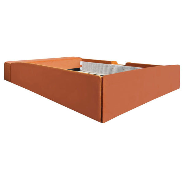 English Elm Full Size Kids Velvet Platform Daybed with Storage Ottoman Staircase Padded Rails Brown+White SF000202AAD