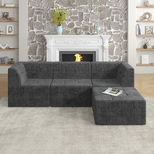 English Elm L Shape Modular Sectional Sofa - Stylish Grey Corduroy Couch, Versatile Sleeper For Living Spaces W487S00288