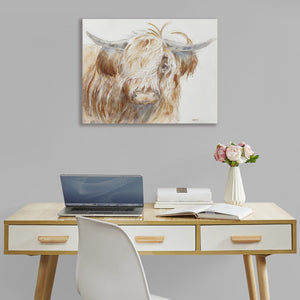JLA Home INK+IVY - Hand Embellished Highland Bull Canvas with Textured Windswept Mane, 26"x20" Farmhouse Gallery Accent II95C-0158