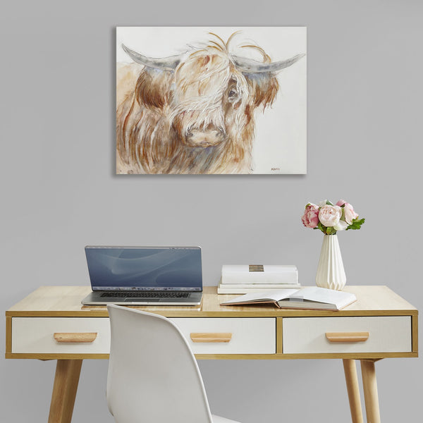 JLA Home INK+IVY - Hand Embellished Highland Bull Canvas with Textured Windswept Mane, 26"x20" Farmhouse Gallery Accent II95C-0158