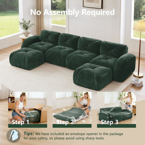 English Elm U-shaped Modular Velvet Sofa Tufted Cushions High Density Foam Living Room Sectional Green W714S01617