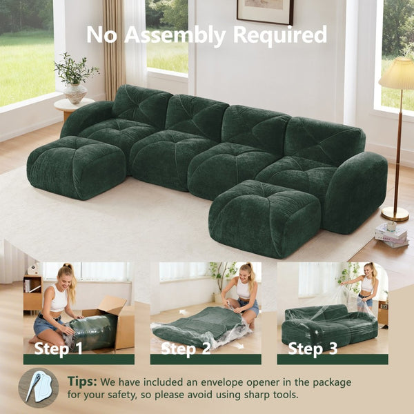 English Elm U-shaped Modular Velvet Sofa Tufted Cushions High Density Foam Living Room Sectional Green W714S01617