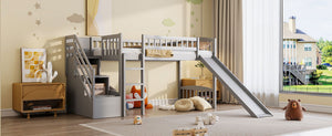 English Elm Stairway Twin Loft Bed with Storage Staircase Slide and Guardrails for Kids Gray LT000515AAE-2