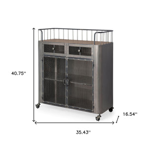 Homeroots Rustic Metal Industrial Style Rolling Bar Cart  Metal 376011