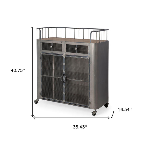 Homeroots Rustic Metal Industrial Style Rolling Bar Cart  Metal 376011