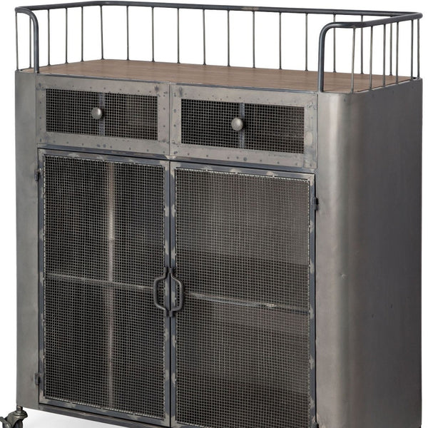 Homeroots Rustic Metal Industrial Style Rolling Bar Cart  Metal 376011