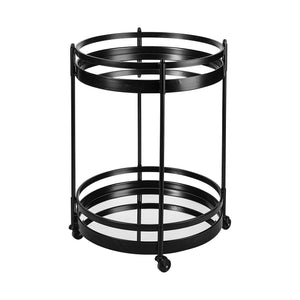 Homeroots 22" Black Metal With Two Mirror Glass Botton Shelves Bar Cart  Metal 376014