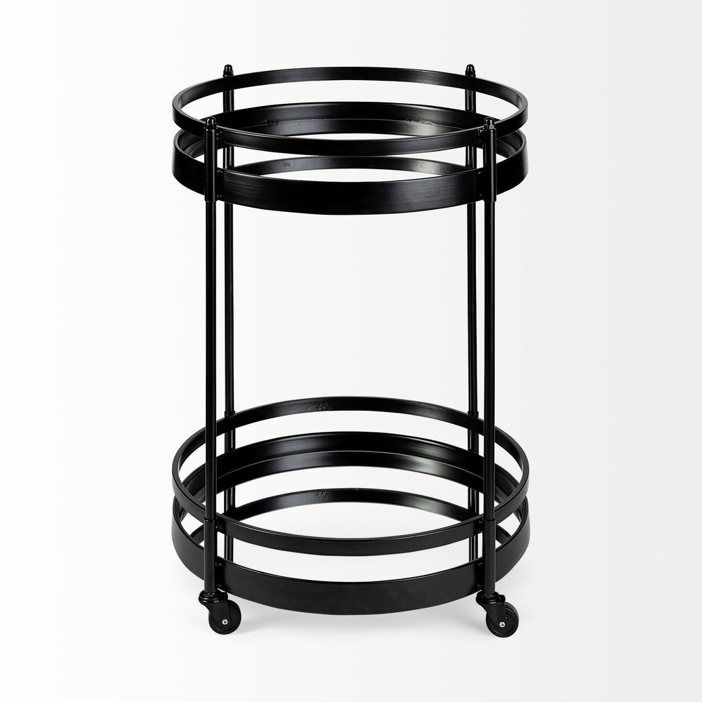 Homeroots 22" Black Metal With Two Mirror Glass Botton Shelves Bar Cart  Metal 376014