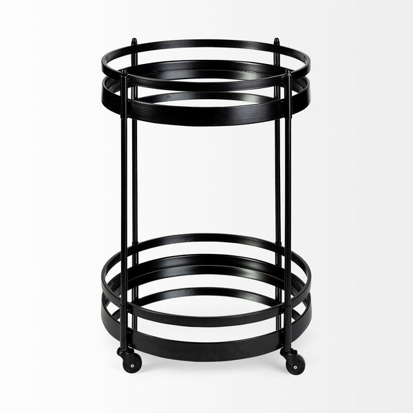 Homeroots 22" Black Metal With Two Mirror Glass Botton Shelves Bar Cart  Metal 376014