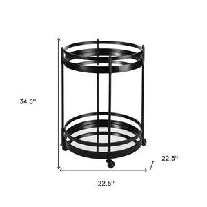 Homeroots 22" Black Metal With Two Mirror Glass Botton Shelves Bar Cart  Metal 376014