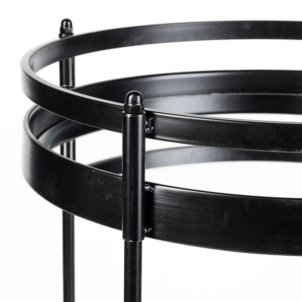 Homeroots 22" Black Metal With Two Mirror Glass Botton Shelves Bar Cart  Metal 376014