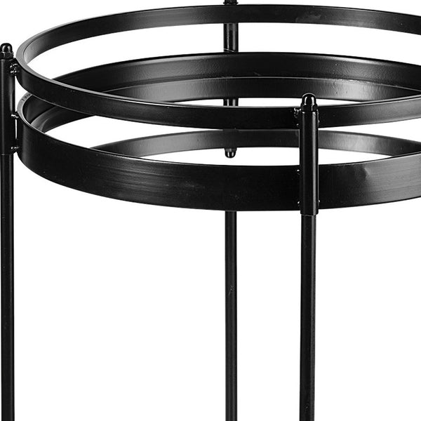 Homeroots 22" Black Metal With Two Mirror Glass Botton Shelves Bar Cart  Metal 376014