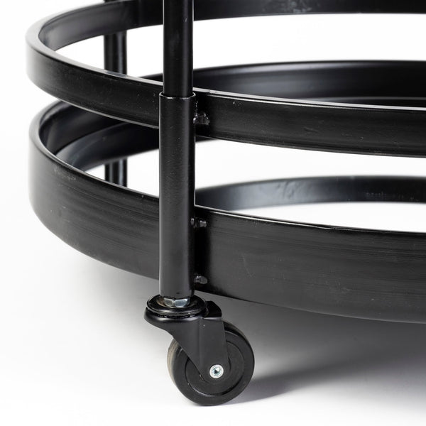 Homeroots 22" Black Metal With Two Mirror Glass Botton Shelves Bar Cart  Metal 376014