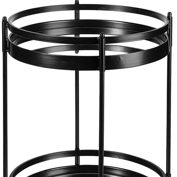 Homeroots 22" Black Metal With Two Mirror Glass Botton Shelves Bar Cart  Metal 376014