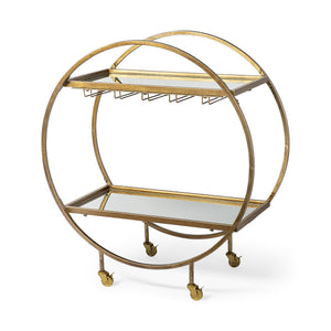 Homeroots Showstopper Circular Rolling Gold Bar Cart  Metal 376018