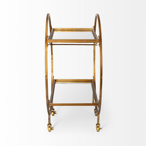 Homeroots Showstopper Circular Rolling Gold Bar Cart  Metal 376018