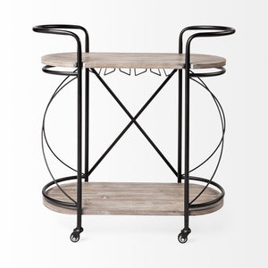 Homeroots Cyclider Black Metal With Two Wooden Shelves Bar Cart  Metal 376019