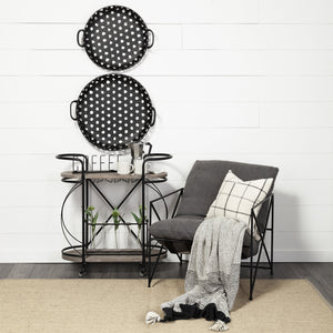 Homeroots Cyclider Black Metal With Two Wooden Shelves Bar Cart  Metal 376019