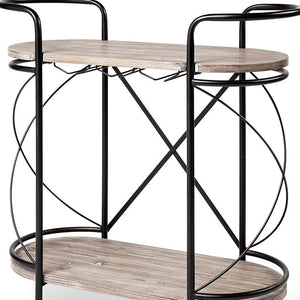Homeroots Cyclider Black Metal With Two Wooden Shelves Bar Cart  Metal 376019