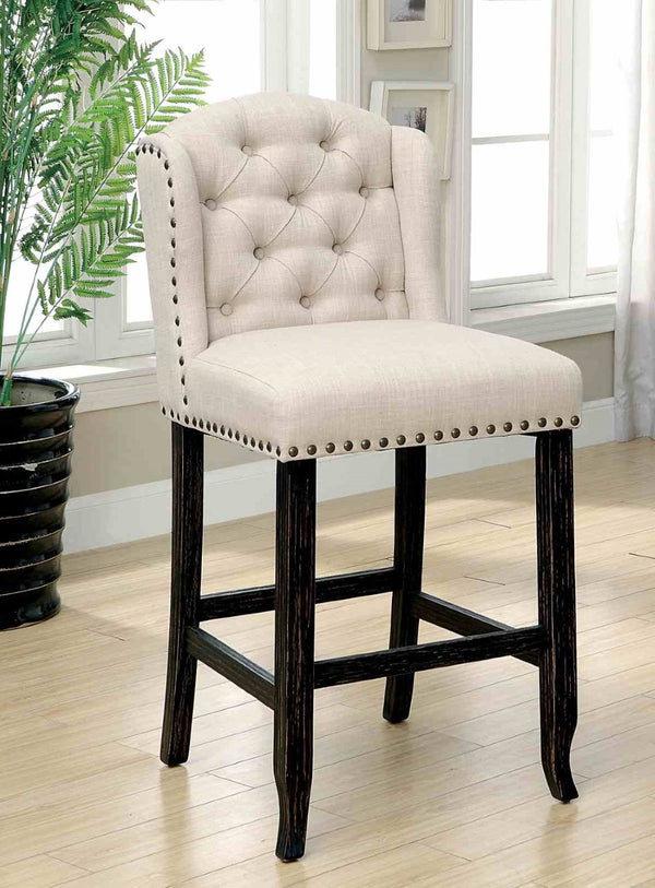 English Elm Rustic 2Pc Counter Height Chair Set - Distressed Antique Black & Beige Wingback Dining Comfort B2741P408895-GIGA