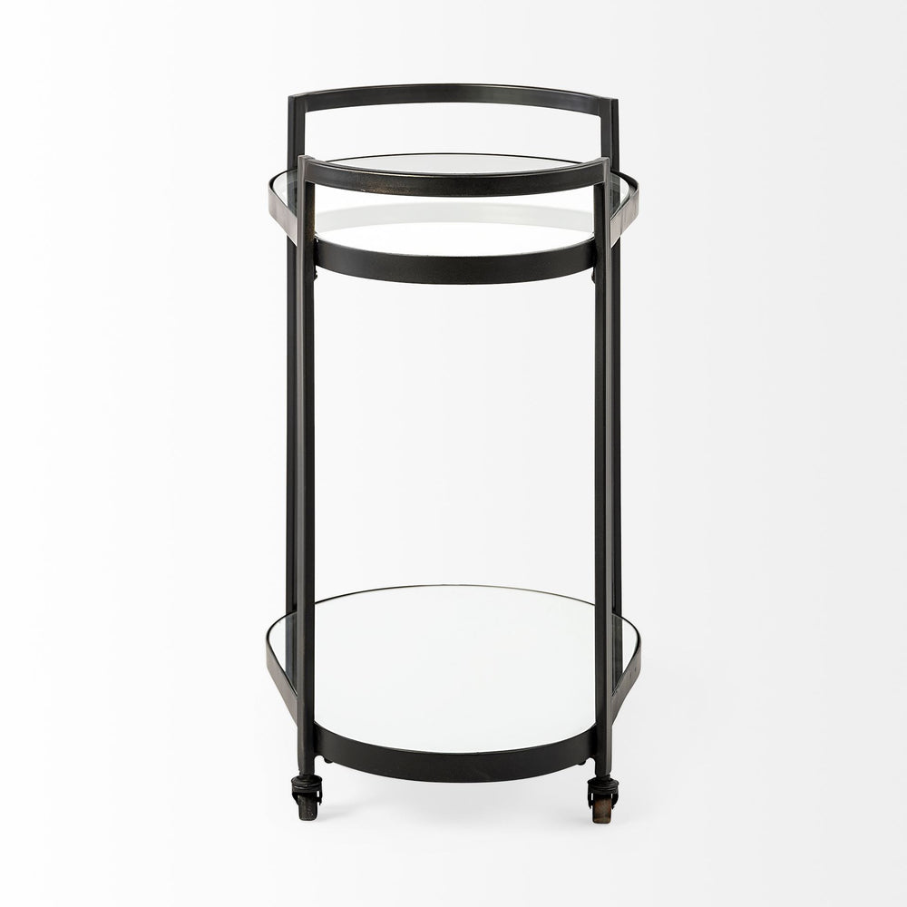 Homeroots Cyclider Black Metal With Two Mirror Glass Shelves Bar Cart  Metal 376020