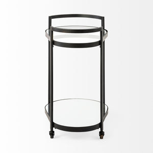 Homeroots Cyclider Black Metal With Two Mirror Glass Shelves Bar Cart  Metal 376020