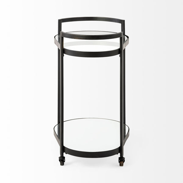 Homeroots Cyclider Black Metal With Two Mirror Glass Shelves Bar Cart  Metal 376020