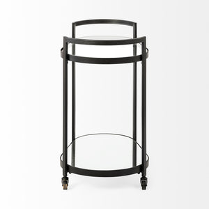 Homeroots Cyclider Black Metal With Two Mirror Glass Shelves Bar Cart  Metal 376020